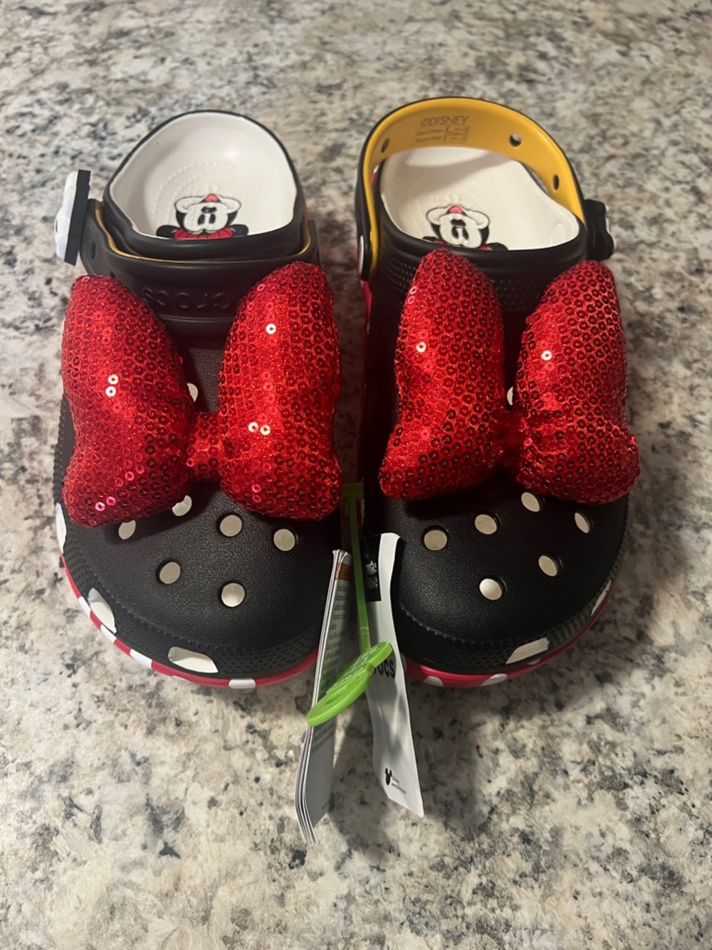 Disney Black Women Clogs with Red Sequin Minnie Bows